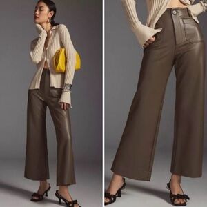 Anthropologie Maeve Colette Chocolate Bronze Faux Leather Wide Leg Pants Size 31